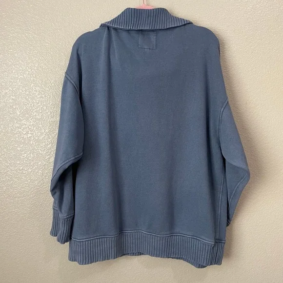 Aerie Sweatshirt Womens Large Blue Oversized Quarter Zip Ribbed Trim Cozy Cotton - Picture 8 of 11